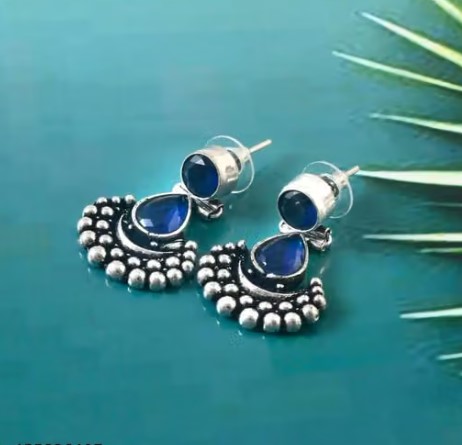 Blue Crescent Beaded Stud